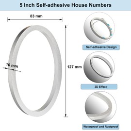 YWONOBS Door Numbers, 5 Inches 3D Self Adhesive House Numbers, Address Numbers，Mailbox Number Stickers for House Mailbox Apartment Hotel Courtyard Silver(0)