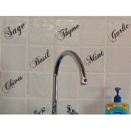 FSSS Ltd 12 x SAGE CHIVES BASIL THYME MINT GARLIC CS Tile transfer stickers kitchen HOME (DARK PURPLE, 130mm)