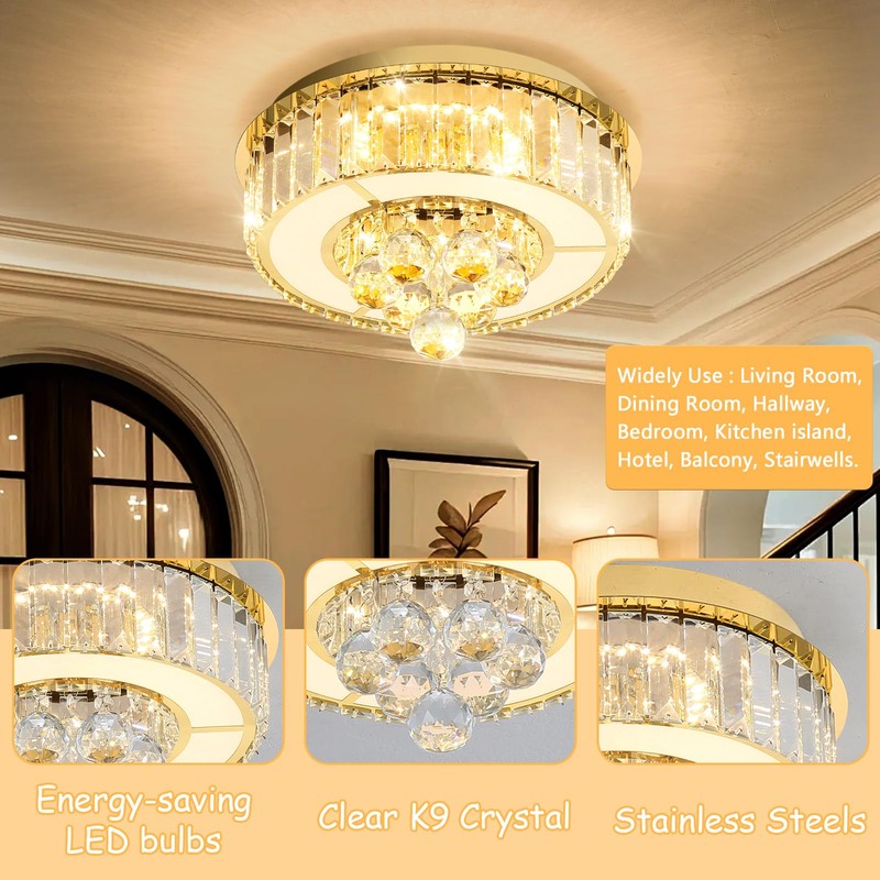 AFQEJG 11.8" Gold Modern Crystal Chandeliers for Dining Room LED