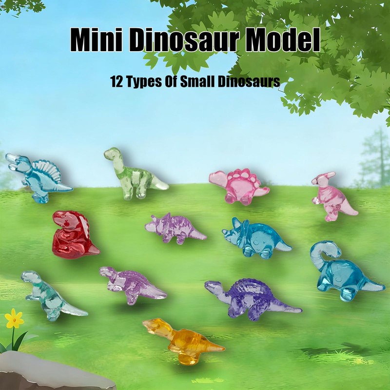 200 Pack Mini Dinosaur Figures, Multi-Colored Translucent Acrylic Dinosaur