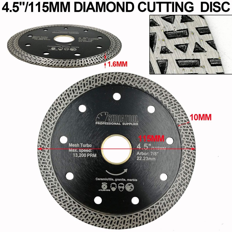 SHDIATOOL 4-1/2 Inch Porcelain Diamond Mesh Turbo Saw Blade Cutting