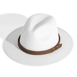 MTKCM Fedora Hats for Men Wide Brim Felt Hat Dress Cap Belt White