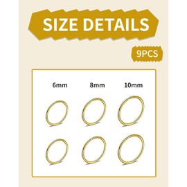KGDUYC Pack of 9 Stainless Steel Nose Ring, Seamless Round Earrings, Nose Piercing Ring, Hookless Earrings Jewellery, 3 Sizes (Gold)