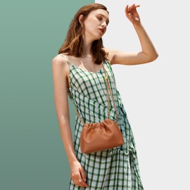 KKXIU Small Crossbody Bags for Women Ruched Vegan Leather Shoulder Purse with Adjustable Strap (Brown)