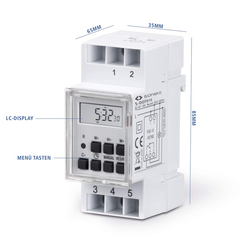 sonero S-DOTH10 Digital Timer for DIN Rail / Switch Panel