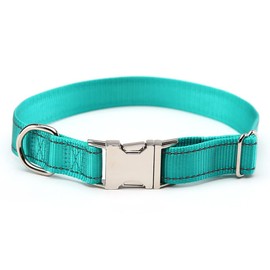 Love Dream Reflective Dog Collar with Metal Buckle, Adjustable Safety Nylon Dog Collars with Heavy Duty Quick Release Buckle for Small Medium Large Dogs, Pet Collar with ID Tag Ring (Medium, Teal)