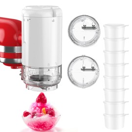 Shaved Ice Attachment with 8 Ice Molds for KitchenAid Stand Mixer, Snow Cone Attachment/Maker with Stainless Steel Coarse and Fine Blades, Ice Shaver Attachment