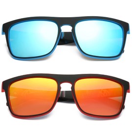 DUBERY Classic Polarized Sunglasses for Men Women Retro 100% UV Protection Driving Sun Glasses D731,2Pack(Black/Blue+Black&Red/Red)