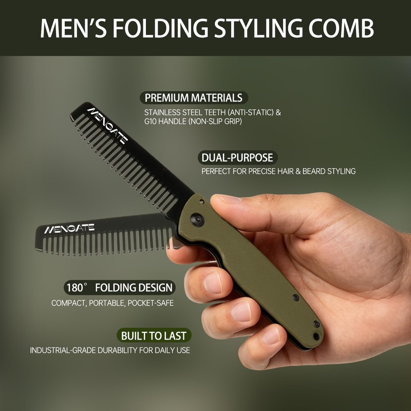 Folding Pocket Beard Comb for Men, G10 Handle, Folding &