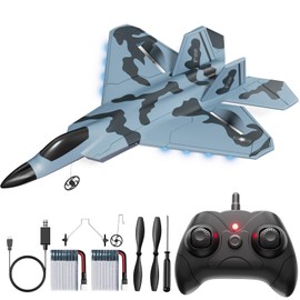 TOIBUS RC Plane, Remote Control Airplane, Drone for Kids and Beginners F-22 Glider Fighter Jet, Ready to Fly 2CH 2.4GHz Flying Toys with LED Lights, 2 Takeoff Modes, Auto Balance, 2 Batteries
