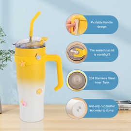 40oz Tumbler with Handle, Straw & Lid, Double Wall Vacuum Reusable Stainless Steel Insulated Water Bottle, Travel Mug Cup - Yellow