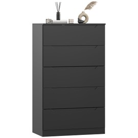 Winkalon Black 5 Drawer Dresser for Bedroom, 48" H Tall Modern Chest of Drawers, Wood Storage Dresser with Deep Drawers for Living Room Hallway Entryway, Black