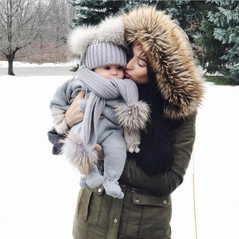 QUINTRA 110 cm Baby Solid/Winter Double Knitted Wool Scarf Hooded