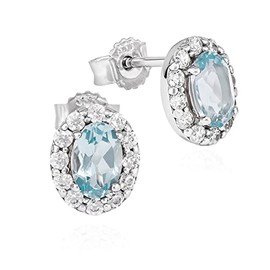 NKlaus Pair of Solitaire Genuine Blue Topaz Stud Earrings 333 White Gold 8 x 7 mm Zircon White Earrings 11953, White Gold