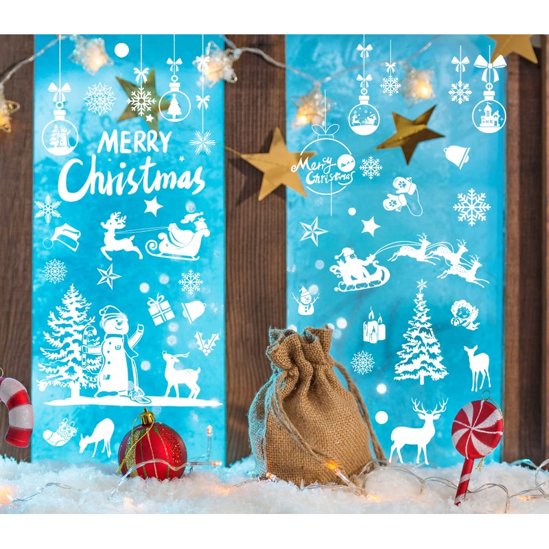 9 Sheets Christmas Window Stickers,256PCS Double Sided PVC Static Xmas