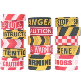 YUBX Caution Line Washi Tape Set 16 Rolls Yellow Red Boundary Masking Transportation Toy Decorative Tapes for Arts, DIY Crafts, Journals, Planners, Scrapbook, Wrapping