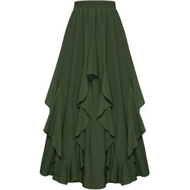 SCARLET DARKNESS Women High Waisted Skirts Long Asymmetric Skirt Boho Flowy Skirts Olive Green L