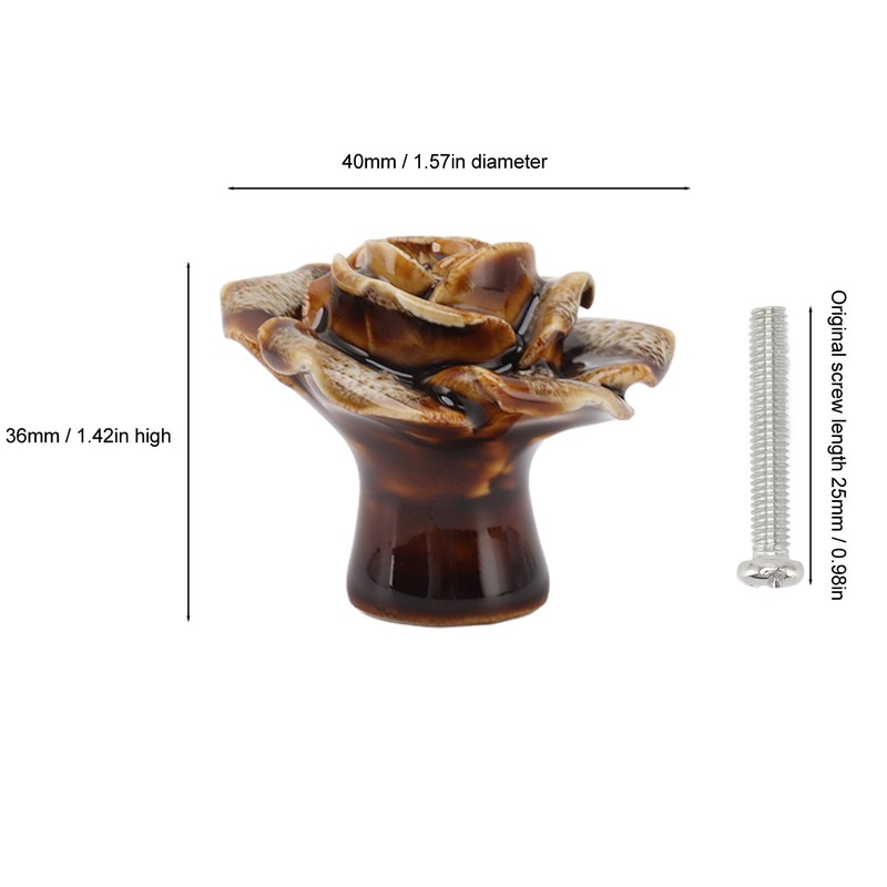 6Pcs Cabinet Knob Rose Flower Shape Delicate Ceramic Knob for