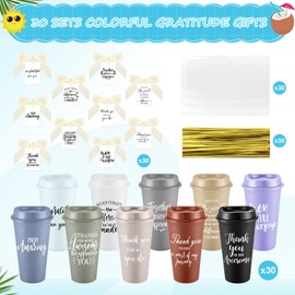 Skylety 30 Sets Back to School Teacher Gifts Bulk 16oz Morandi Colors Thank You Cups Inspirational Plastic Coffee Tumblers with Lid Cards Bags Team Appreciation Gift for Employee Coworker(Elegant)