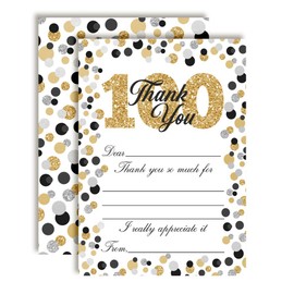 Confetti Polka Dot 100th Themed Thank You Notes, Ten 4" x 5.5" Fill In the Blank Cards with 10 White Envelopes by AmandaCreation