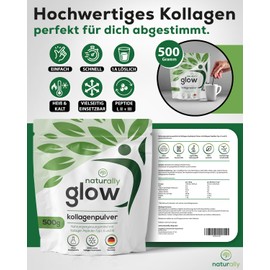 Natural Glow Collagen Powder 500 g (≈ 33 Servings) - Hydrolysed Bovine Collagen from the EU, Collagen Peptides Type I, II and III, Collagen Powder, Tasteless and Very Soluble