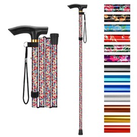 supregear Folding Cane, 5-Level Adjustable Height Walking Stick Lightweight Collapsible Portable Travel Cane with Wrist Strap and T Handle for Elderly Disabled Men Women, White Dense Blossoms