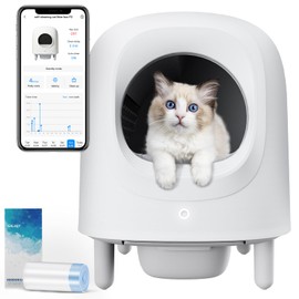 Self Cleaning Litter Box, Automatic Cat Litter Box Self Cleaning, Anti Pinch Kitty Litter Box with Odor Removal and APP Control for Multiple Cats, White
