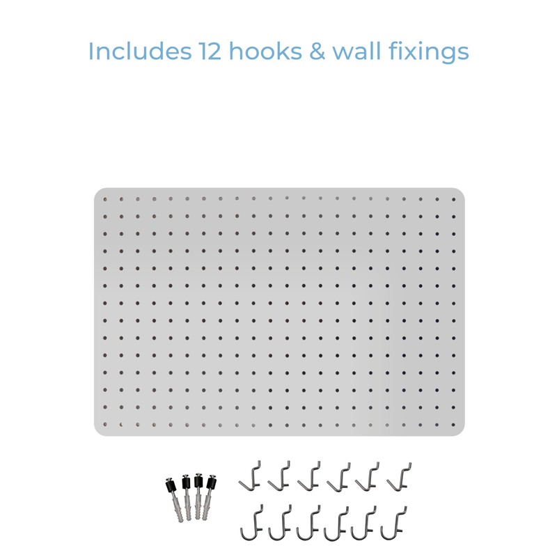 Cathedral Products Peg Board with 12 Hooks - White -