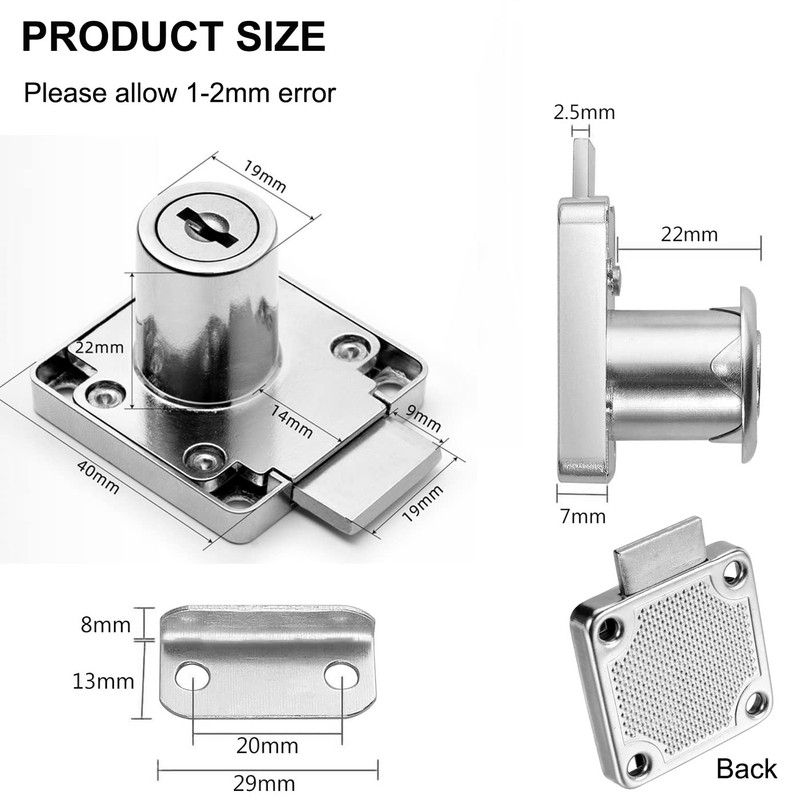 Litensh Cam Lock with Key Alike, Security Cabinet Lock Cupboard