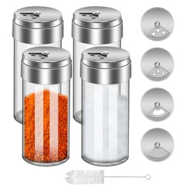 4Pcs 3 Oz (90 ml) Salt and Pepper Shakers Set with Adjustable Pour Holes, Salt Shakers for Kitchen, Stainless Steel Seasoning Containers, Dispenser Spice Jars for Table (4)