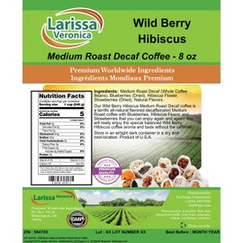 Wild Berry Hibiscus Medium Roast Decaf Coffee (Gourmet, Naturally Flavored, Whole Coffee Beans) (8 oz, ZIN: 564705) - 2 Pack