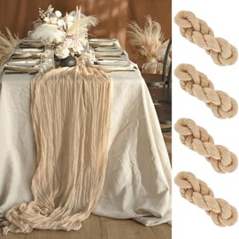 LOMOHOO Cheese Cloth Table Runner Boho Gauze Beige Table Runner Rustic Decoration 118 Inch Long Table Runner Fabric for Wedding Arch, Birthday Party, Table Decoration Champagne, 4 Pieces, 90 x 300 cm