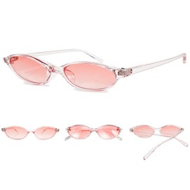 NSODREEM Oval Sunglasses for Women Retro Cat Eye 90s y2k Trendy Thin Sunglasses Womens UV Protection (Transparent Frame + Pink Lens)