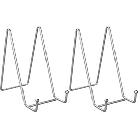 Ajuwaa 2 Pack Plate Stands for Display, 6 Inch Black Iron Easel Plate Holder Display Stands Metal Frame Holder Stands for Picture, Decorative Plates Photo Holder Stand, Silver