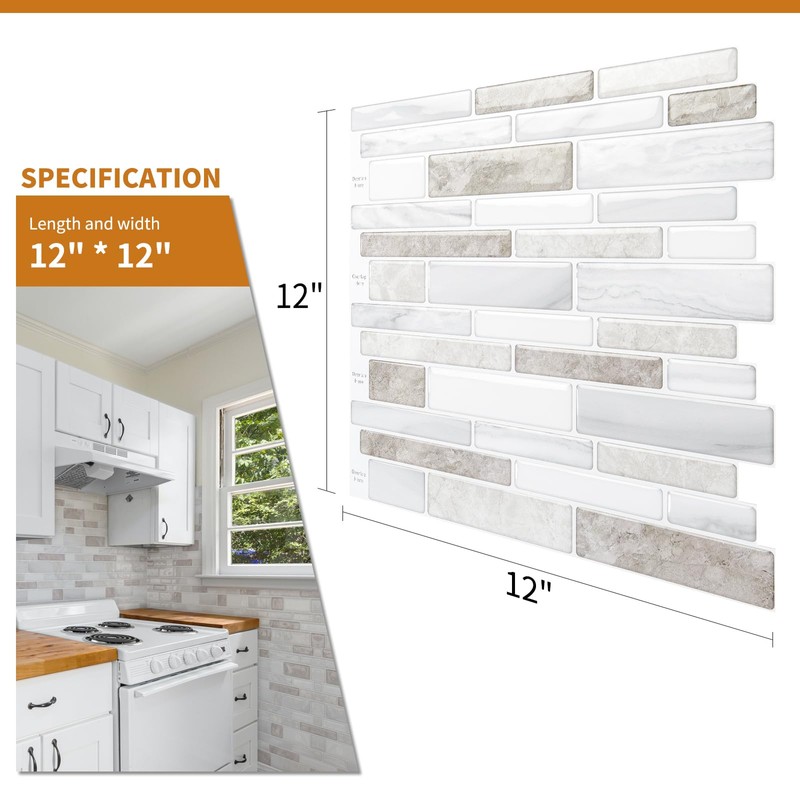 WOWSTAR 10 Sheet Marble Peel and Stick Backsplash for Kitchen,Self-Adhesive