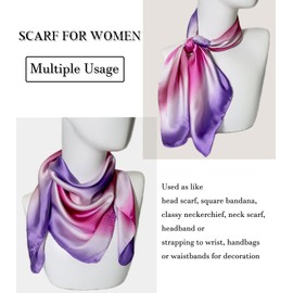 27.5'' Silk Feeling Scarf Medium Square Satin Head Neck Scarf for Women Hair Sleeping at Night，JB1-Pink Purple