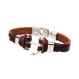MiniJewelry Boat Ship Anchor Leather Bracelets for Men Women Birthday Cord Clasp Closure