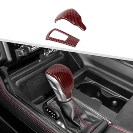 Jimen Fit for Dodge Ram 1500 TRX 2021-2024, 2PCS Gear Shift Knob Cover Trim (Red Carbon Fiber)