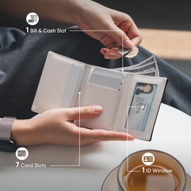 Vulkitty Small Wallet for Women, Trifold Leather Cute Womens Wallet with ID Window, RFID Blocking Security Ladies Wallet, Ultra Slim Compact Card Holder, Stylish Thin Women's Wallet, Black