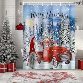DASHAN Christmas Winter Shower Curtain Xmas Gnome Red Truck Shower Curtains for Bathroom Decorations Christmas Trees Snow Bathroom Curtain Blue Xmas Snowman Waterproof Fabric Bath Curtain 72"x72"
