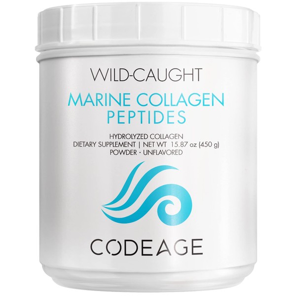 Codeage Marine Collagen Powder - Wild-Caught Hydrolyzed Fish Collagen Peptides - Type 1 & 3 Collagen Protein Supplement - Amino Acids for Skin, Hair, Nails - Paleo Friendly, Non-GMO, 15.87 Ounces