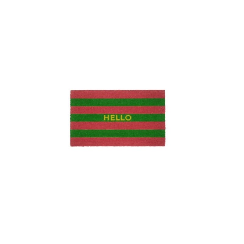 Gift Company Hello Doormat, Striped, Pink/Green, 45 x 75 cm