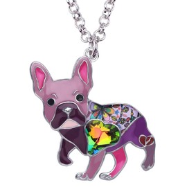 BONSNY Statement Enamel Rhinestone French Bulldog Necklaces Pendant Original Design for Women Jewelry