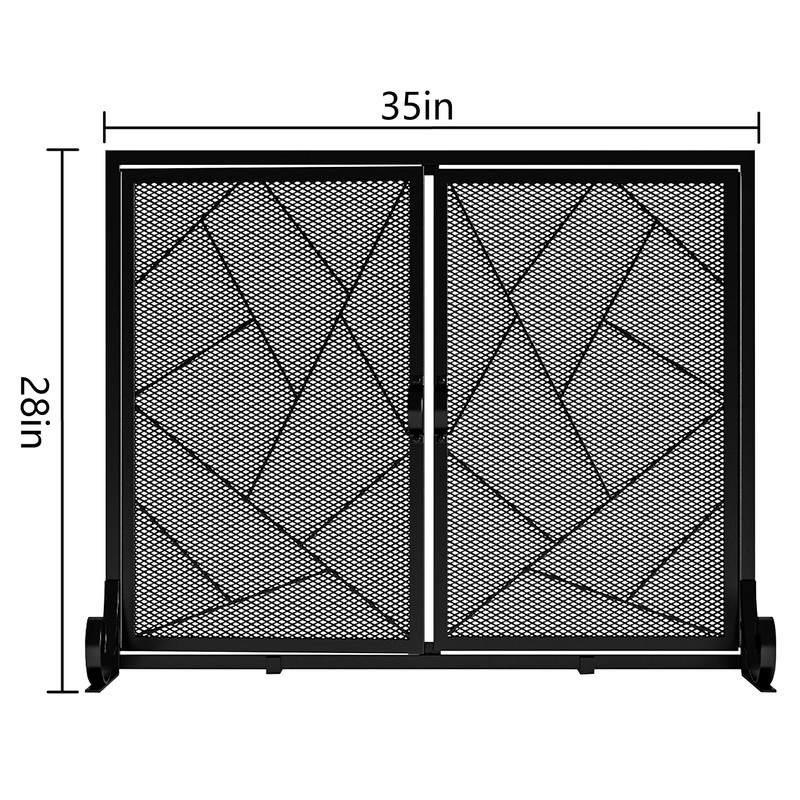 Fire Beauty Fireplace Screen with Hinged Doors Cast Iron Border