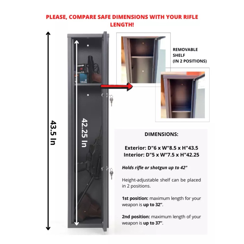 Wickerix Buffalo 1115 Gun Rifle (32.5"-42") Safe Storage Cabinet Key