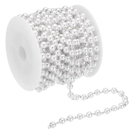 PATIKIL 5M Faux Pearl Bead Chain with 5mm Spool Brass Chain Link for Jewelry Making DIY Necklace Bracelet Accessories Style 1 Silver