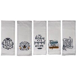 Set of 5, 100% Cotton Inspire Design Funny Cute Saying Flour Sack Kitchen Towels/Dish Towels for Wedding, Baby Shower, Home Decor, Housewarming, Other Occasions Size: 16 X 28 Inch.