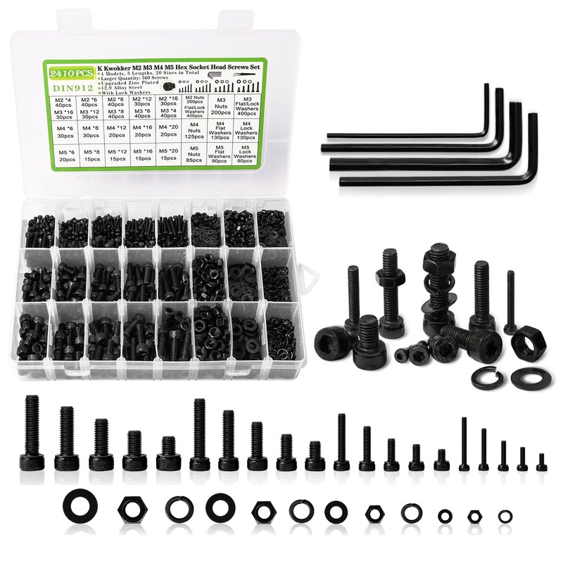 K Kwokker 2410Pcs M2 M3 M4 M5 Nuts and Bolts