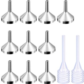 10 Pack Small Metal Funnels with 2 Pack Mini Pipette for Filling Small Mini Bottles or Containers, Atomizers, Perfume, Liquid (Silver)