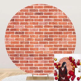OERJU Red Brick Round Backdrop Cover Vintage Red Brick Wall Backdrops for Photography Wedding Birthday Bridal Baby Shower Party Decoration Circle Backdrop Cover Photo Studio Backgrounds 7.2x7.2ft